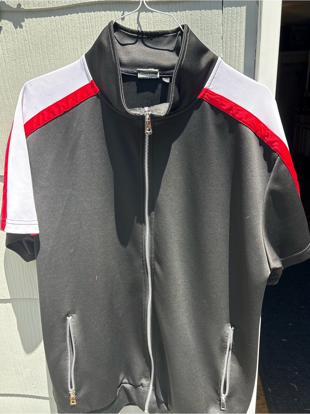 ICON Black Zip Jacket with Red & White Shoulder Accents